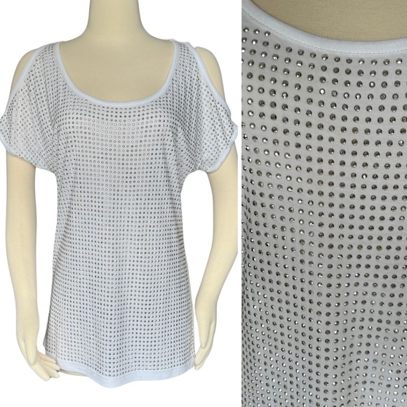 INC International Concepts White Cold Shoulder Tank W/Silver Grommets Sz M NWOT - Picture 1 of 11
